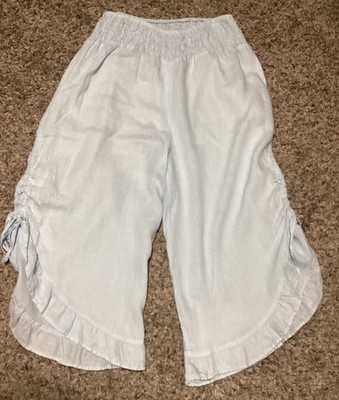Match Point Baby Blue Lightweight Linen Palazzo Pants With Drawstring Sides M