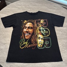 Vintage Bob Marley Rasta T-Shirt Size Large Rap Tee Double Sided Reggae Y2K