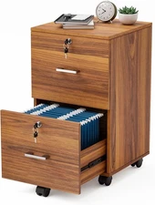 VINGLI 2-Drawer Rolling File Cabinet with Lock, Wood Mobile File Organization fo