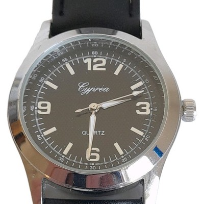 Armbanduhr Herren Cyprea präzises Quarz Uhr Silber mit Batterie Schwarz Vintage
