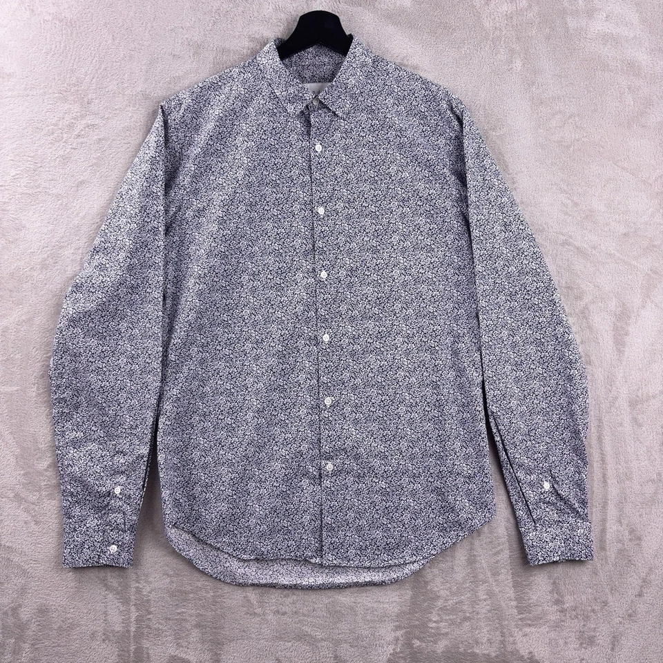 Sandro Long Sleeve Shirt Mens Medium Navy White Floral Print Casual Button Front - Image 2 of 4