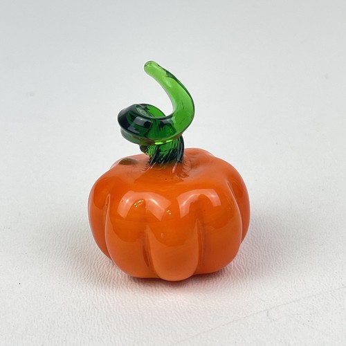 Mini Arte Soplado Vidrio Calabaza Brillante Naranja Verde Tallo 1.5 Pulgadas Otoño Halloween - Imagen 6 de 13