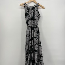 1.STATE Women Maxi Dress Small Green Palm Leaf Halter Back Tie Tropical Island