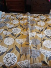PAIR OF DUNELM CURTAINS MUSTARD/GREY 168CM X 182CM. GOOD USED CONDITION