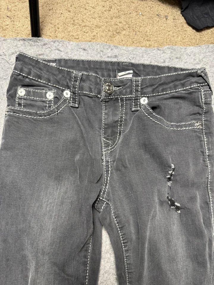 Pantalones de mezclilla True Religion para niños 12 grises rocco relajados ajustados desgastados puntada en contraste Foto 4 de 4