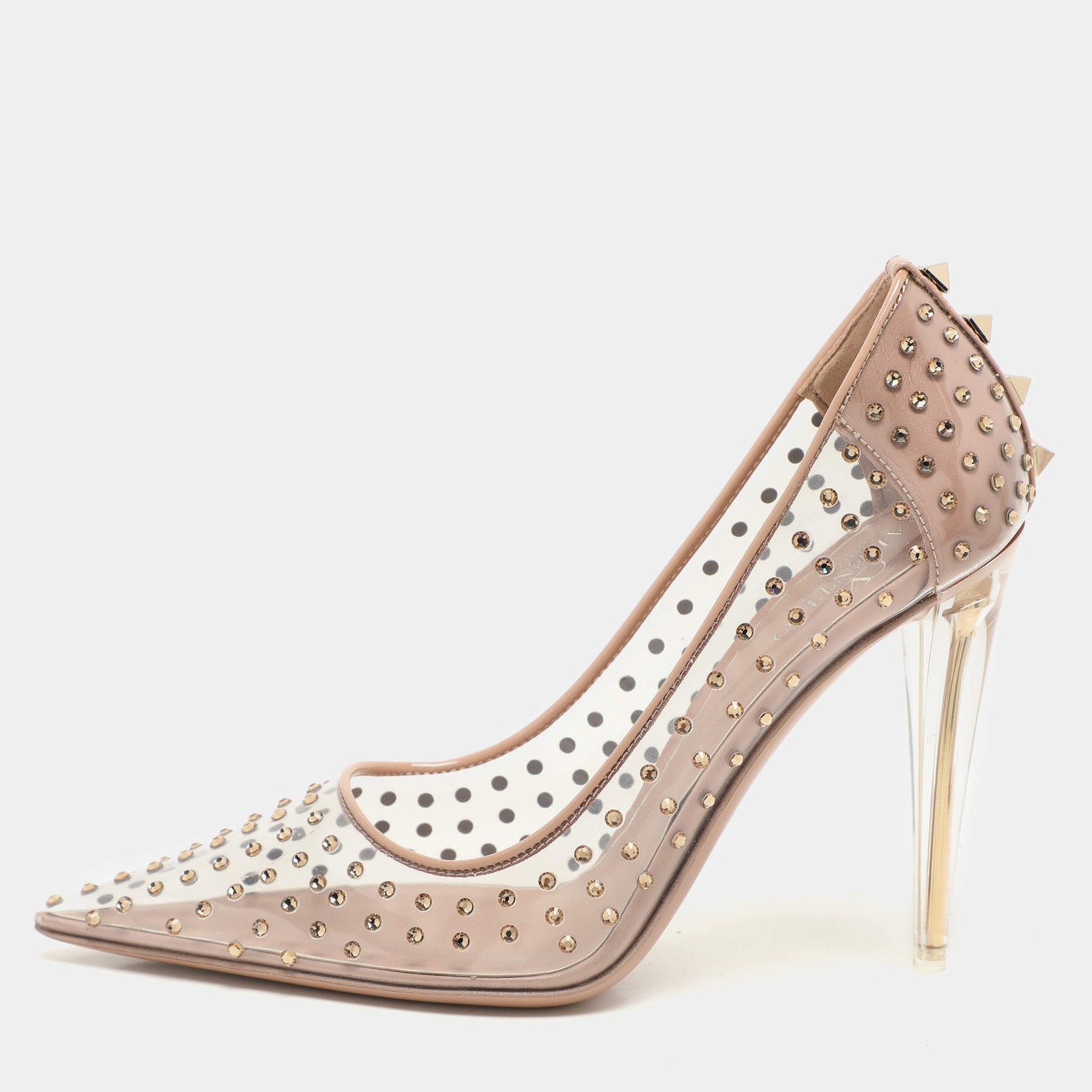 Valentino TransparentBeige Patent Leather and PVC Crystal Embellished Rockstud