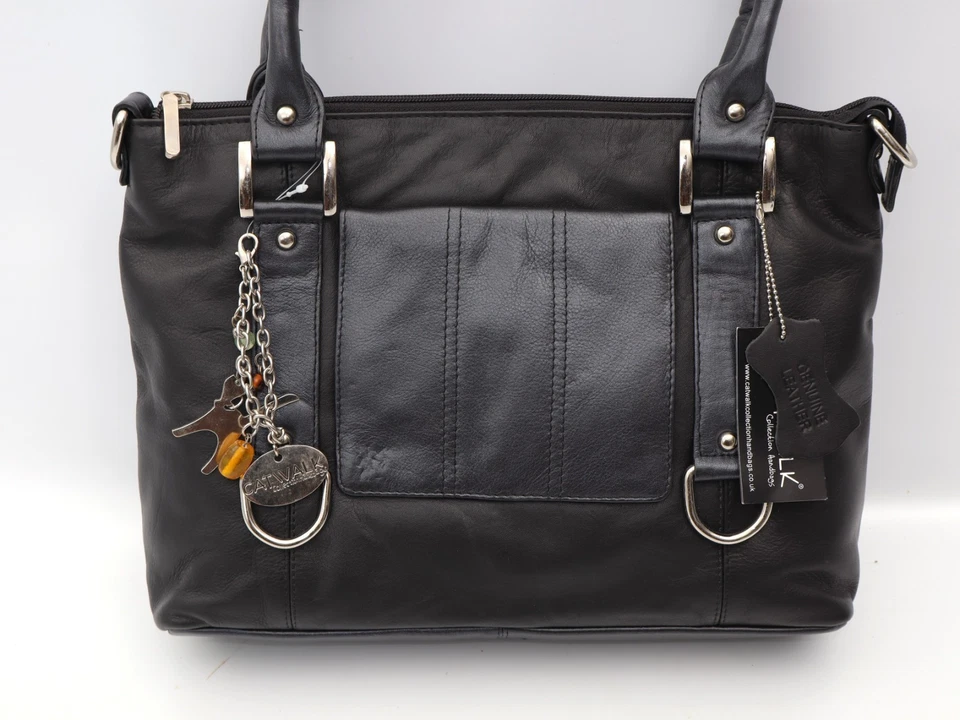 Catwalk Gallery Schultertasche Tasche Leder schwarz metallic dunkelblau groß - Bild 4 von 4