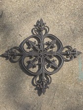 Wrought Iron Wall Cross Decorative Scroll Fleur-De-Lis Design 24.5" Across Heavy