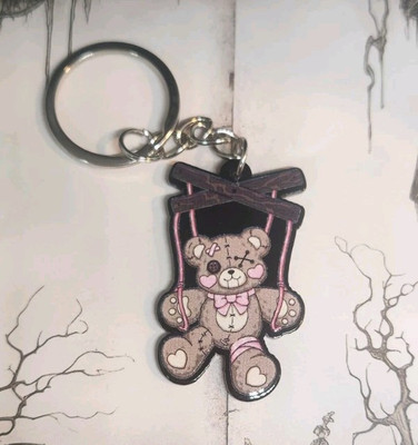 Cute Goth Teddy Bear Puppet Keychain Halloween