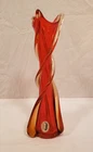 Vintage J.I.Co. Orange Twist Swung Glass Vase, Venetian Made, Italy, Sticker-ed