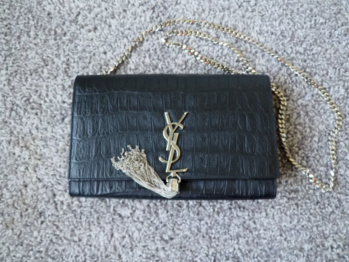 Yves Saint Laurent YSL Kate Monogram Leather Croc Shoulder Bag 100%  Authentic