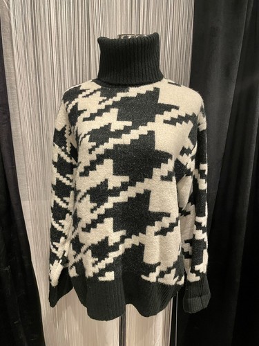 H&M Oversize Pullover Strickpullover Rolli Rollkragen Pulli Hahnentritt Raute