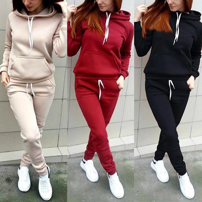 2Pcs Women Casual Sports Sweat Suit Tracksuit Hoodie Sweatshirt Tops Pant  Set US