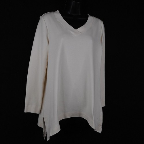 Isaac Mizrahi Ivory Regular S Tunic Women Basic V-Neck Long Sleeve Slit Top - Picture 2 of 11