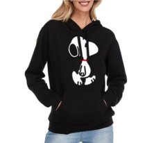 Peanuts Womens Snoopy Long Sleeve Fleece Lined Hoodie Size Large Black New