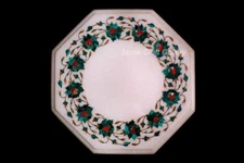 15" Marble Side Table Top Semi Precious Inlay Handmade Work Home Decor 