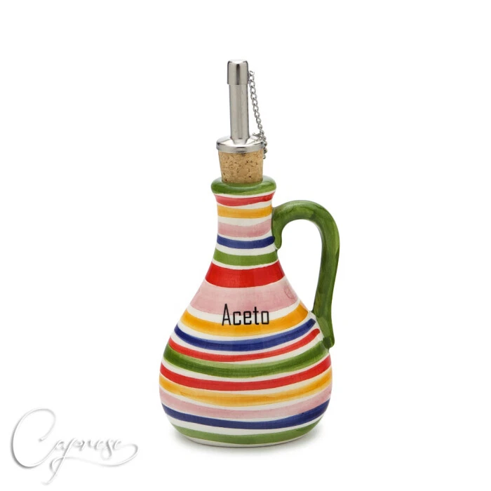 Bassano Ceramic Hand-Painted Vinegar Bottle 17 Cm 0.2 L Stripes Motif From Italy