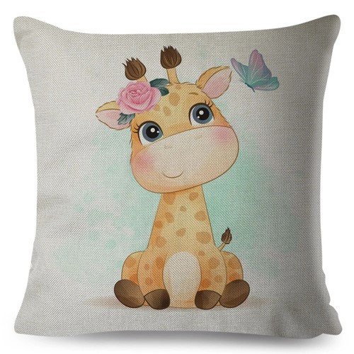 Cute Cartoon Animal Cushion Cover Decor Giraffe Cow Lion Elephant Print Pillow - Picture 16 of 45