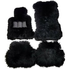 Genuine Black Long Wool Sheepskin floor mats fits Rolls Royce Cullinan 2019-2025