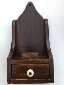 primitive candle antique wooden partial holder early church box