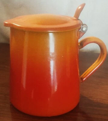 Ancienne Cafetière/Théière en Tôle Émaillée Orange. Bon état. Hauteur 16 cm - Photo 1/4