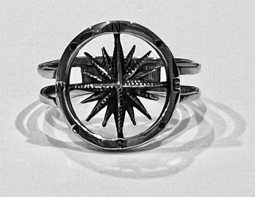 Compass Nautical Direction Sterling Silver Oxidized Ring - Size 9 - Picture 7 of 12