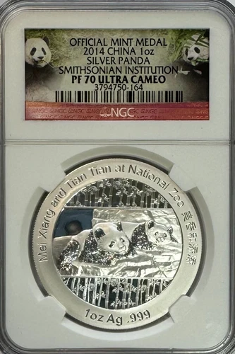2014 Chinese Panda, 1 oz .999 Silver, PR 70 Ultra Cameo, NGC, NR.