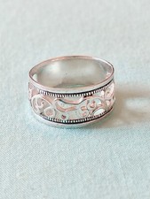 Sterling Silver Vintage Filigree Open Work Ring 925 Sz 5.5 Wide Band