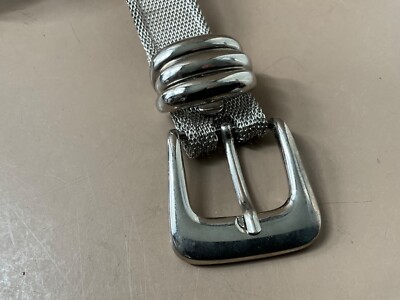 Silver color metal mesh unisex belt, 1980s-90s. 45”- sz L/XL