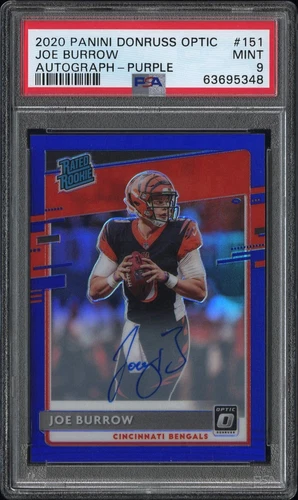 2020 Panini Donruss Optic Autograph Purple #151 Joe Burrow Signed RC /35 PSA 9 
