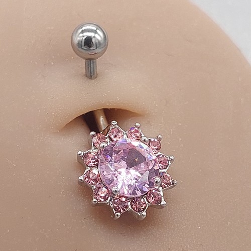 Belly Bars Button Piercing Bar Dangle Navel Body Jewellery Gem Ring Silver Round - Picture 2 of 7