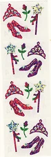 Mrs. Grossman's Stickers - Sparkle Princess Gear - Wand, Tiara, Heels - 3 Strips