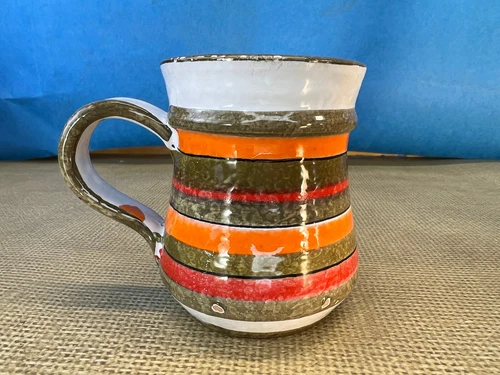 Holt Howard HH Italy Handpainted Pottery Mug Cup Striped 70s  Yellow Orange