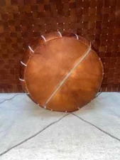 24'' Goat Leather Moroccan Brown Handmade New Footstool Unstuffed Pouffe