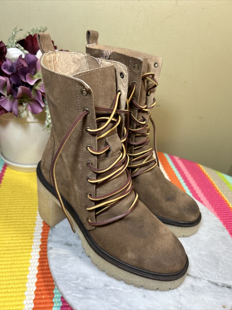 Free People Dylan Lace Boots Platform Taupe Suede Crepe Sole