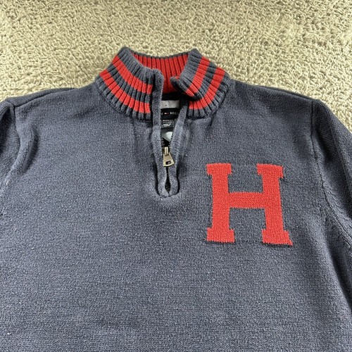 Tommy Hilfiger Sweater Youth Medium 12/14 Letterman Style Quarter Zip Mock Neck - Picture 4 of 8