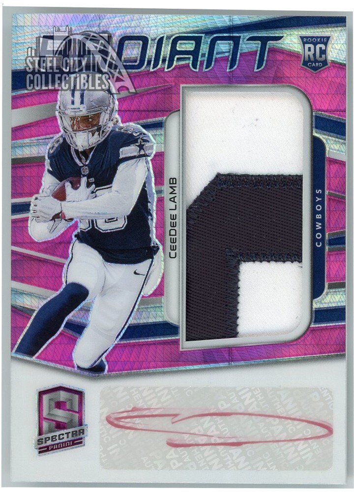 CeeDee Lamb 2020 Panini Prizm Spectra Football Neon Pink RC Patch Auto 22/25