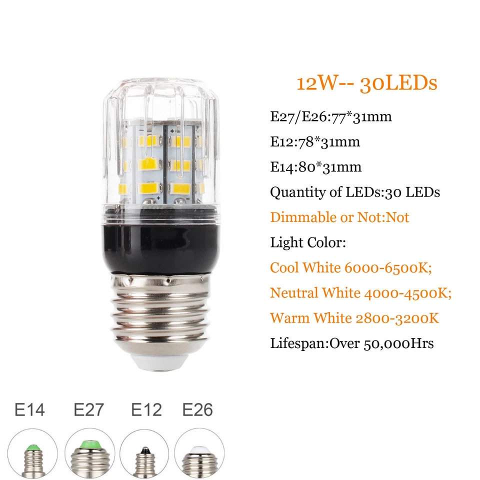 E27 E14 B22 5730 SMD LED Corn Bulb Light  9W 12W 15W 20W 25W 30W 35W Bright Lamp - Image 4 of 4