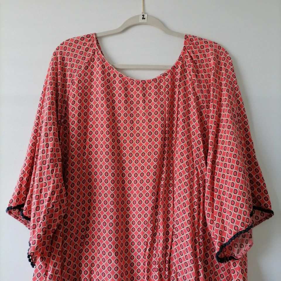 Blusa túnica estampada con cierre de cremallera trasera ribete pompón sombra de ojos para mujer talla 2X Foto 2 de 4