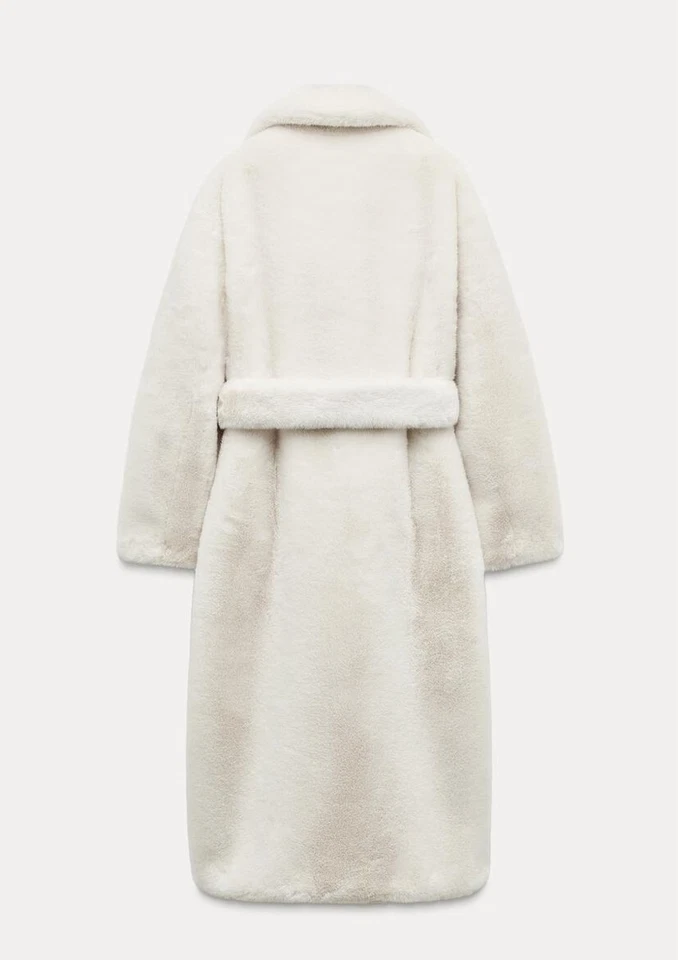 ZARA BELTED FAUX FUR COAT ZW COLLECTION ECRU NEW FW24/25 SIZES XS-XL R. 4360/249 - Image 4 of 4