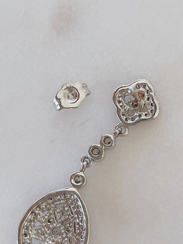 HSN Technibond Sterling Silver & CZ Drop Earrings, Teardrop Filigree or Macrame - Picture 12 of 24