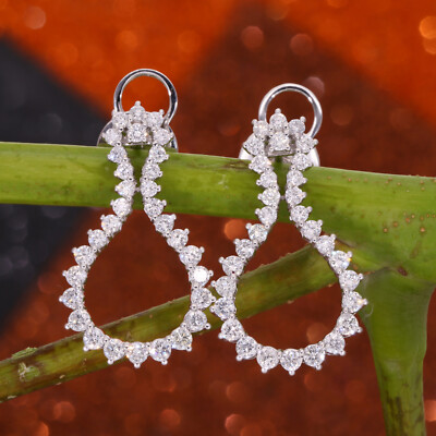 2.00 Ct Lab Grown CVD Round Diamond Dangle Earrings 14k White Solid Gold Gift
