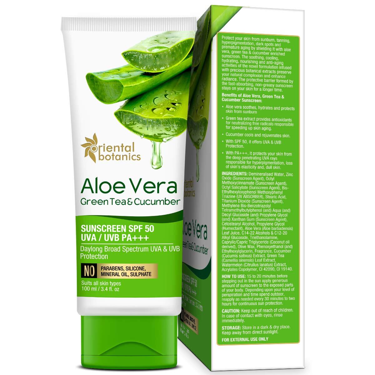 Oriental Botanics Aloe Vera With Green Tea And Cucumber Sunscreen SPF 50  100ml