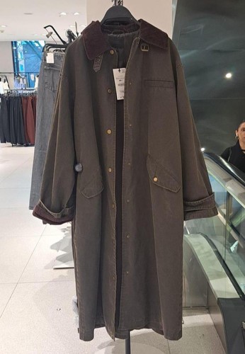 ZARA BNWT 2025. MOSS GREEN TRENCH COAT WAXED CORDUROY COLLAR. 4341/882/502