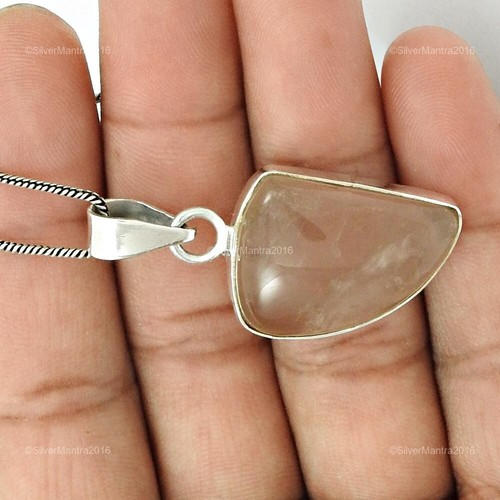 Trillion Rose Quartz Gemstone 925 Silver Bezel Wedding Sister Birthday Pendant - Picture 3 of 8