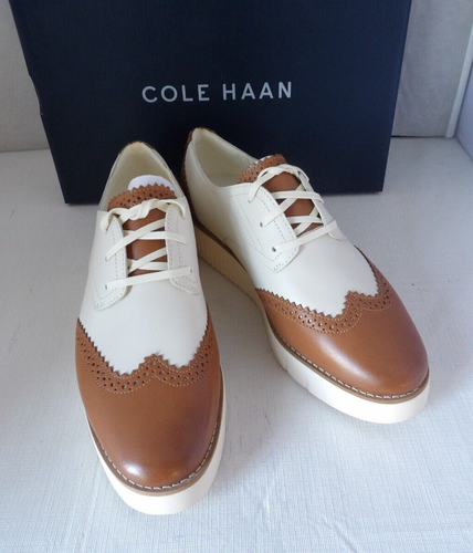 NWOB Authentic COLE HAAN GRAND CITY PLATFORM Caramel/Ivory Leather Oxford 9 B - Picture 2 of 11
