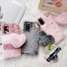 For Samsung Galaxy S24/S23/S22/S21/S20/Note 20 Girl Furry Plush Soft Warm Case