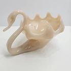 Vintage Art Glass  Pink Swan Hand-Blown Milk Glass Candy Or Nut Dish