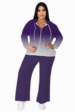 Women's Plus Size Piece Outfits Sweatsuits Sets Long Sleeve Full Zipper Hoodi...