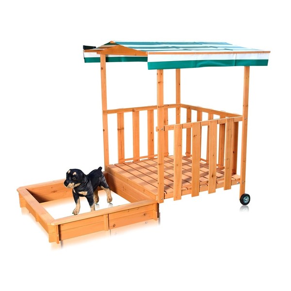 Sandkasten Sandkiste Sandbox Spielhaus Spielveranda Holz Dach Buddelkiste Deckel-image